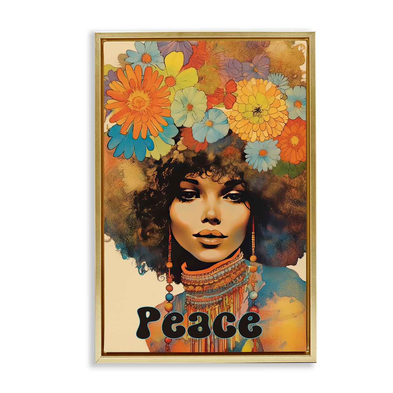 Stupell Industries Peace Groovy Afro Girl Floating Frame, design by Sasha